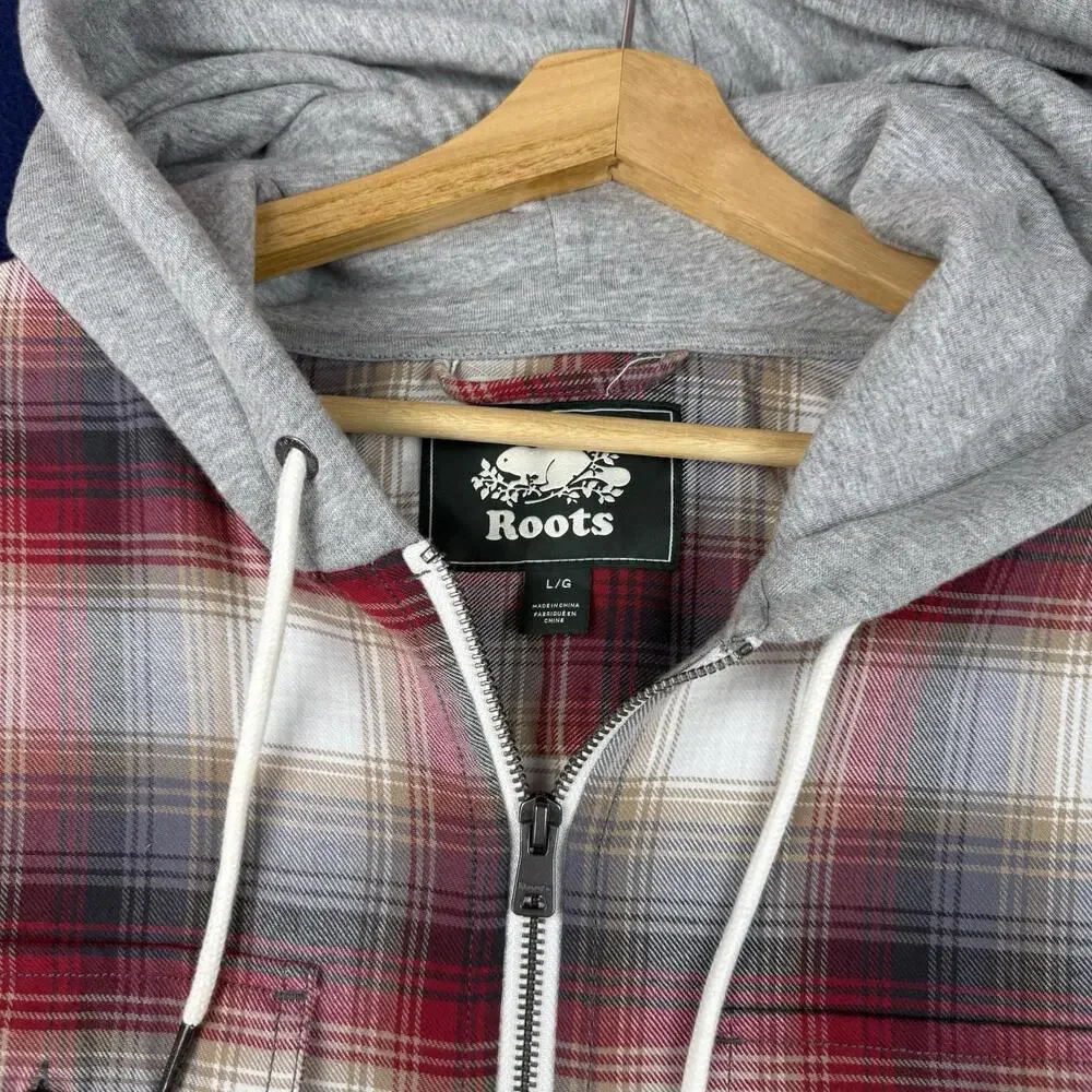 Roots Plaid Zip Hoodie Jacket Men Sz L Flannel Shirt Canada Cabincore Heritage - Picture 3 of 9